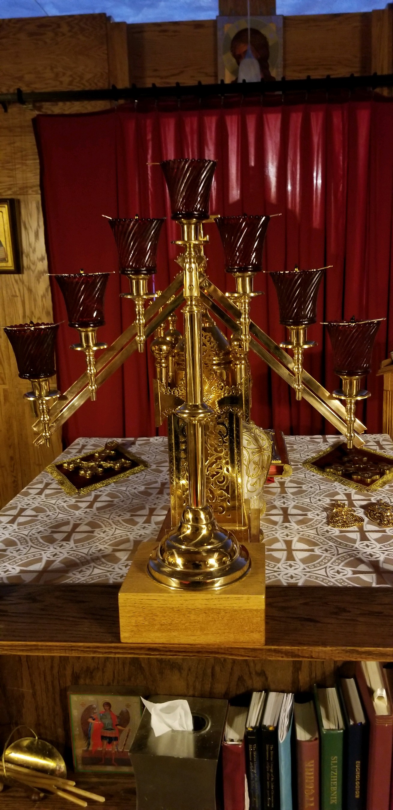 chapel needs: 7 branch lamp holder gold plated
