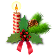 Christmas icon with candle, green branch and red berries