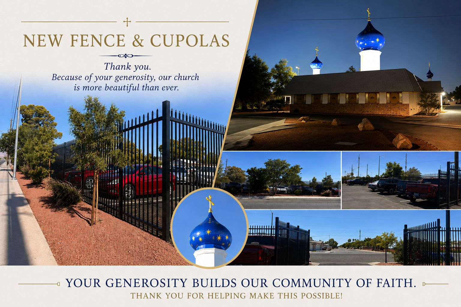New fence and church cupolas